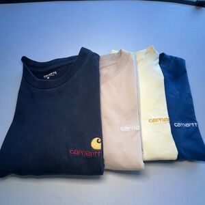 Carhartt WIP T Shirt LOT Mens Medium Blue Yellow Tan Logo Script Work In Progres